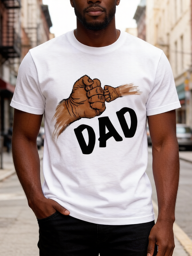 Men's Father And Son Fist Bump DAD Print Cotton Casual T-Shirt