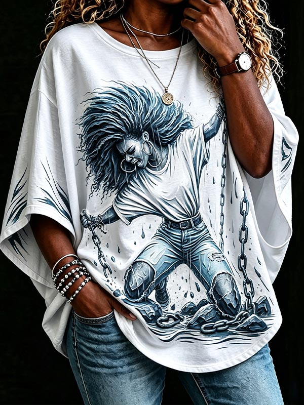 Women's Break Chains Powerful Afro Woman Graphic Print Casual T-Shirt