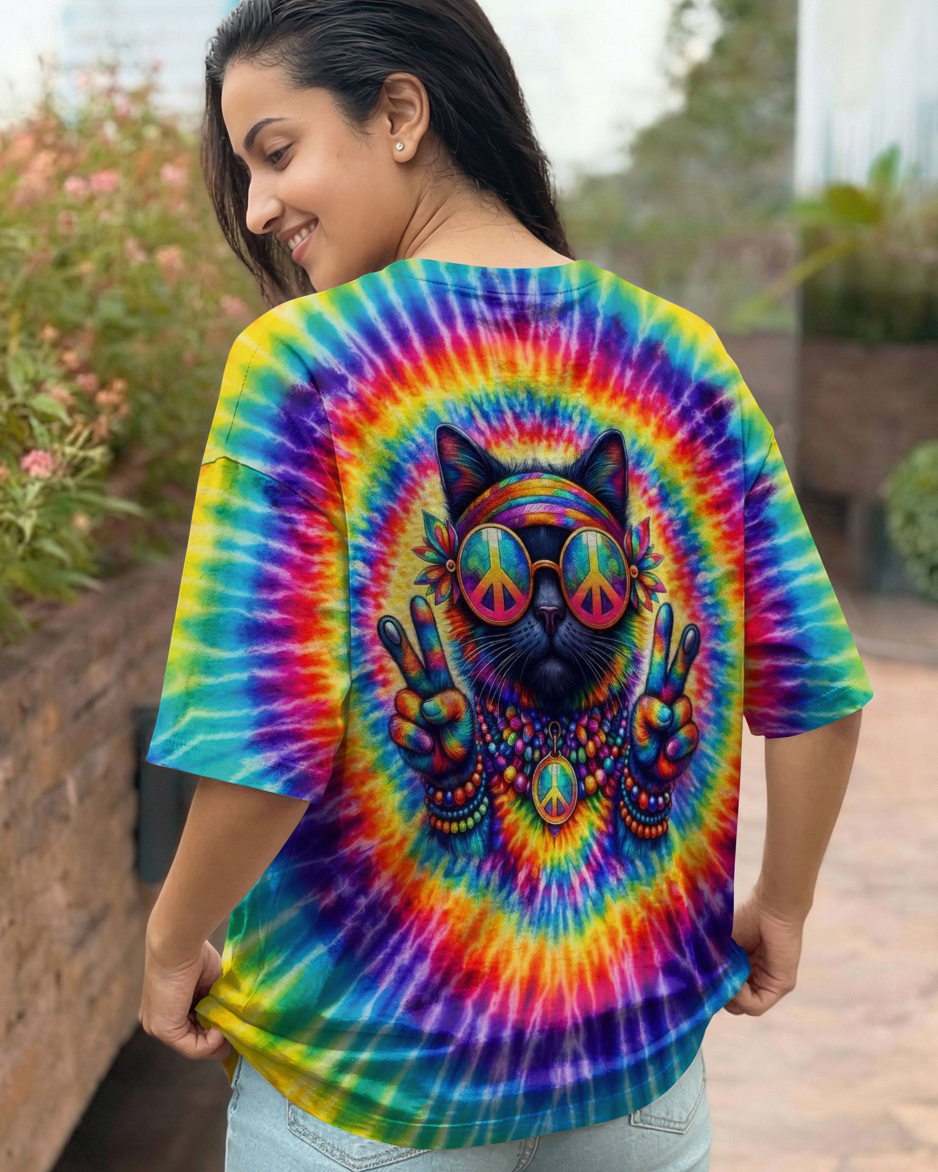 HIPPIE CAT COLORFUL SWIRL ALL OVER PRINT - TLTW3001261