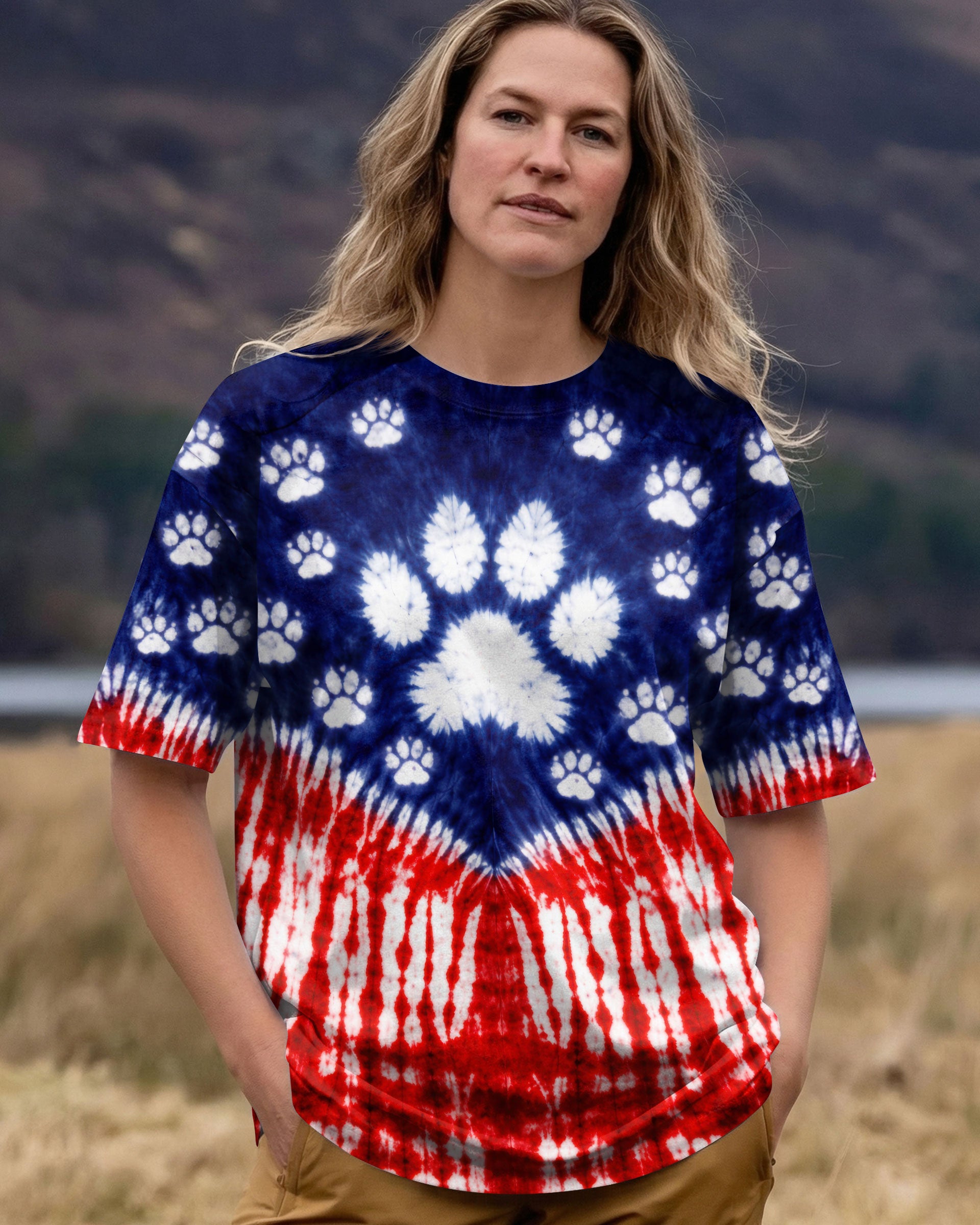 PAW PRINT AMERICAN FLAG V SWIRL ALL OVER PRINT - TLTW1803263