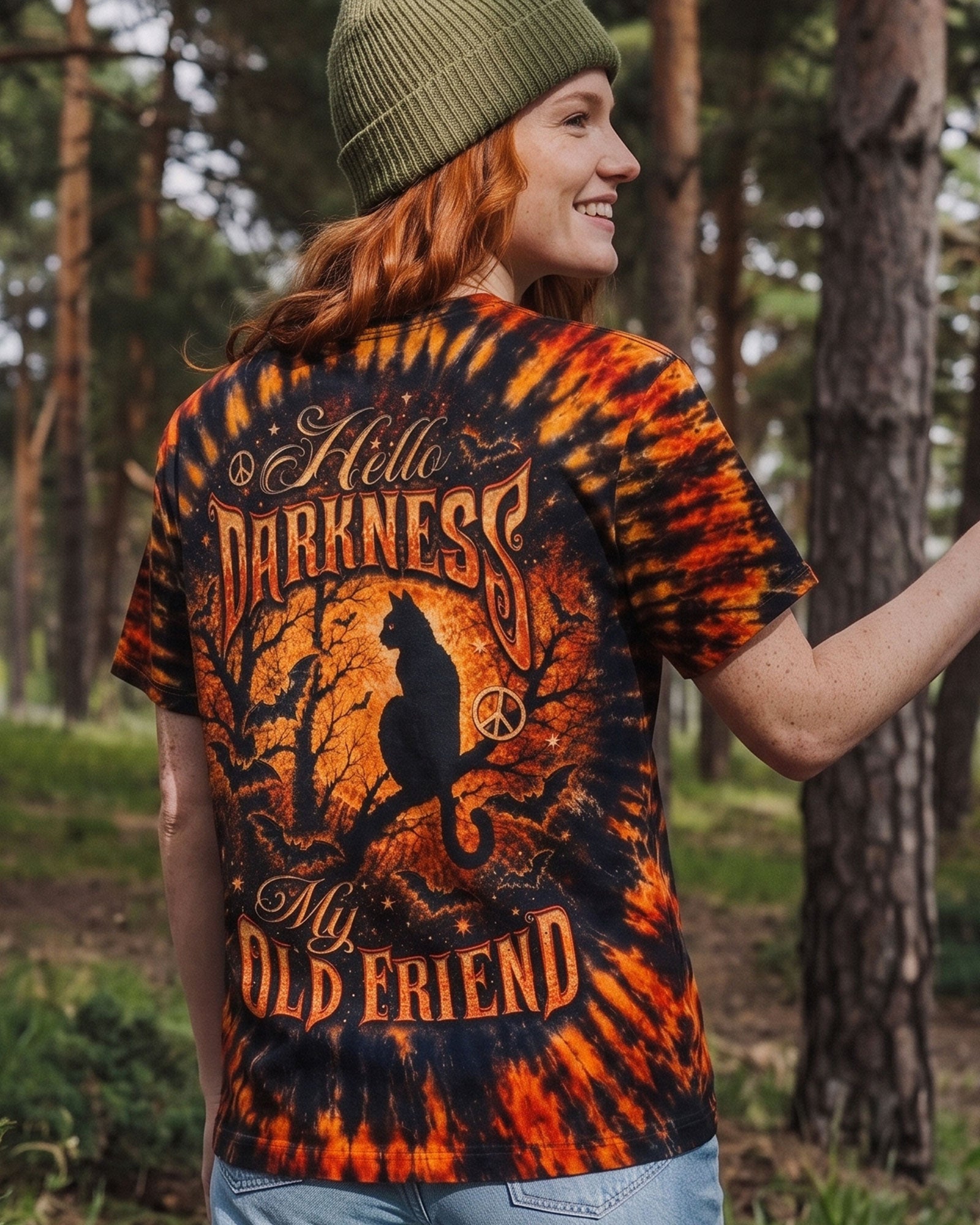 HELLO DARKNESS MY OLD FRIEND BLACK CAT SWIRL HALLOWEEN ALL OVER PRINT - TLTW2207262