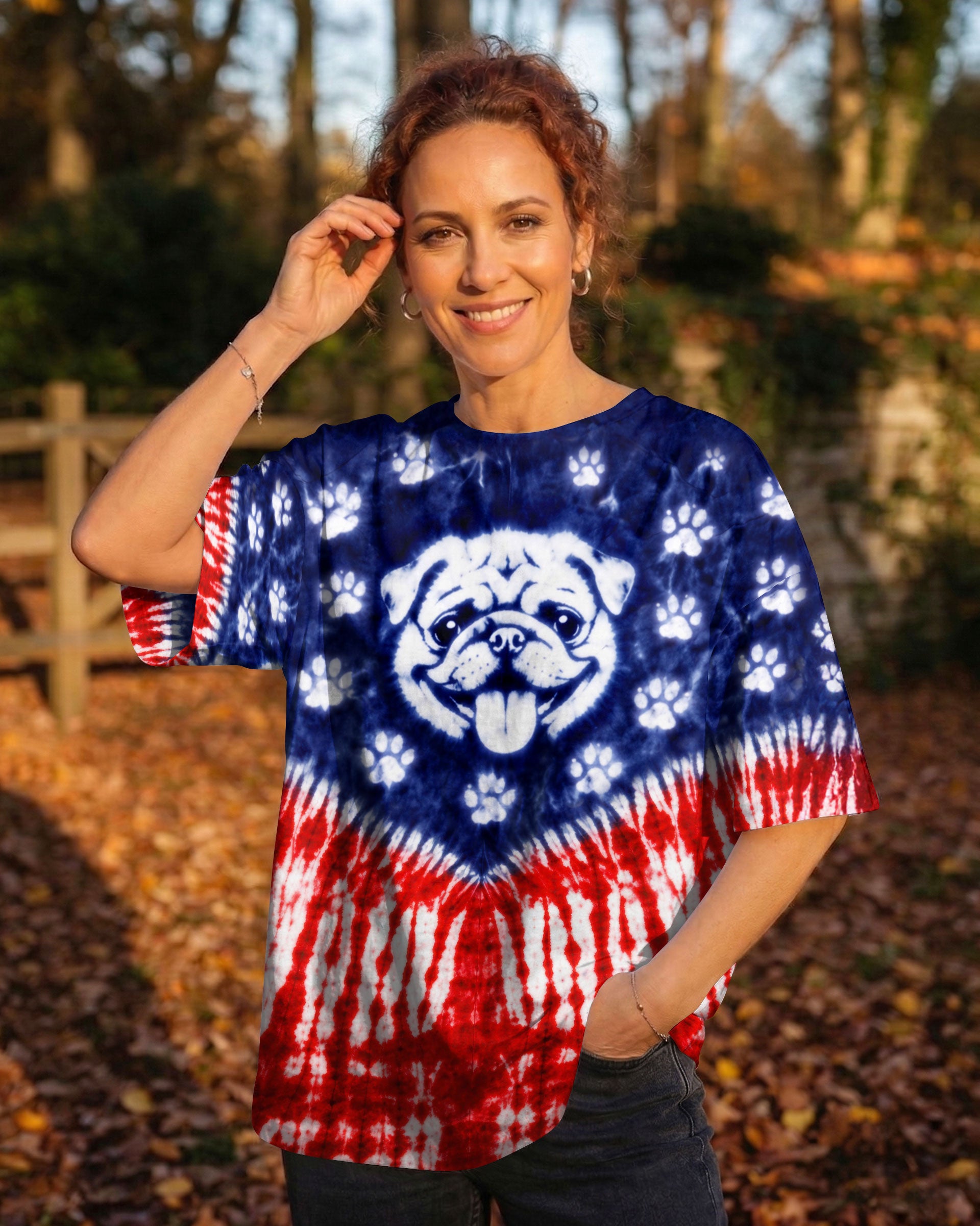 PUG DOG PAW PRINT RED WHITE & BLUE SWIRL ALL OVER PRINT - TLTW0204261