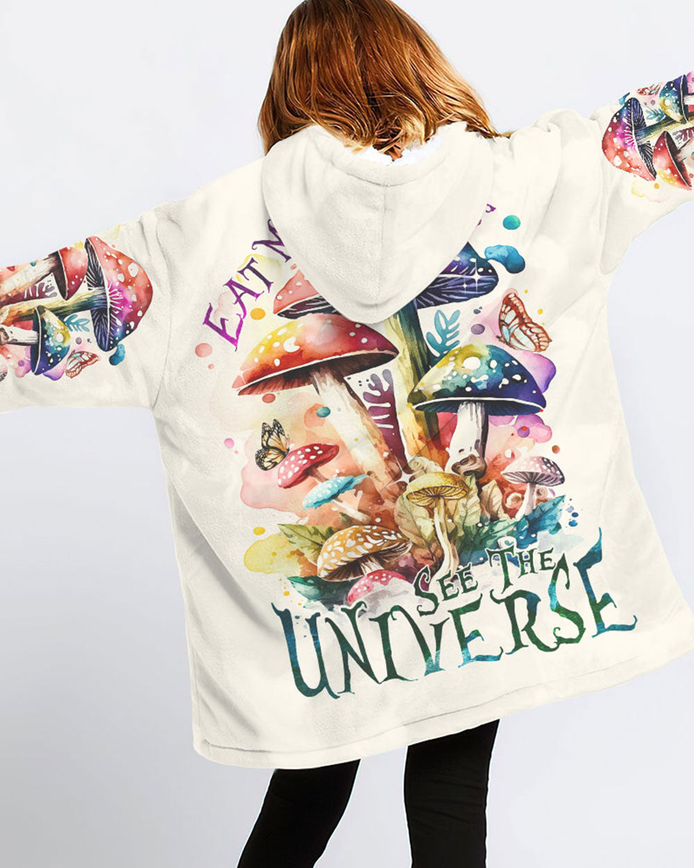 EAT MUSHROOMS SEE THE UNIVERSE SHERPA BLANKET HOODIE - TY2302234