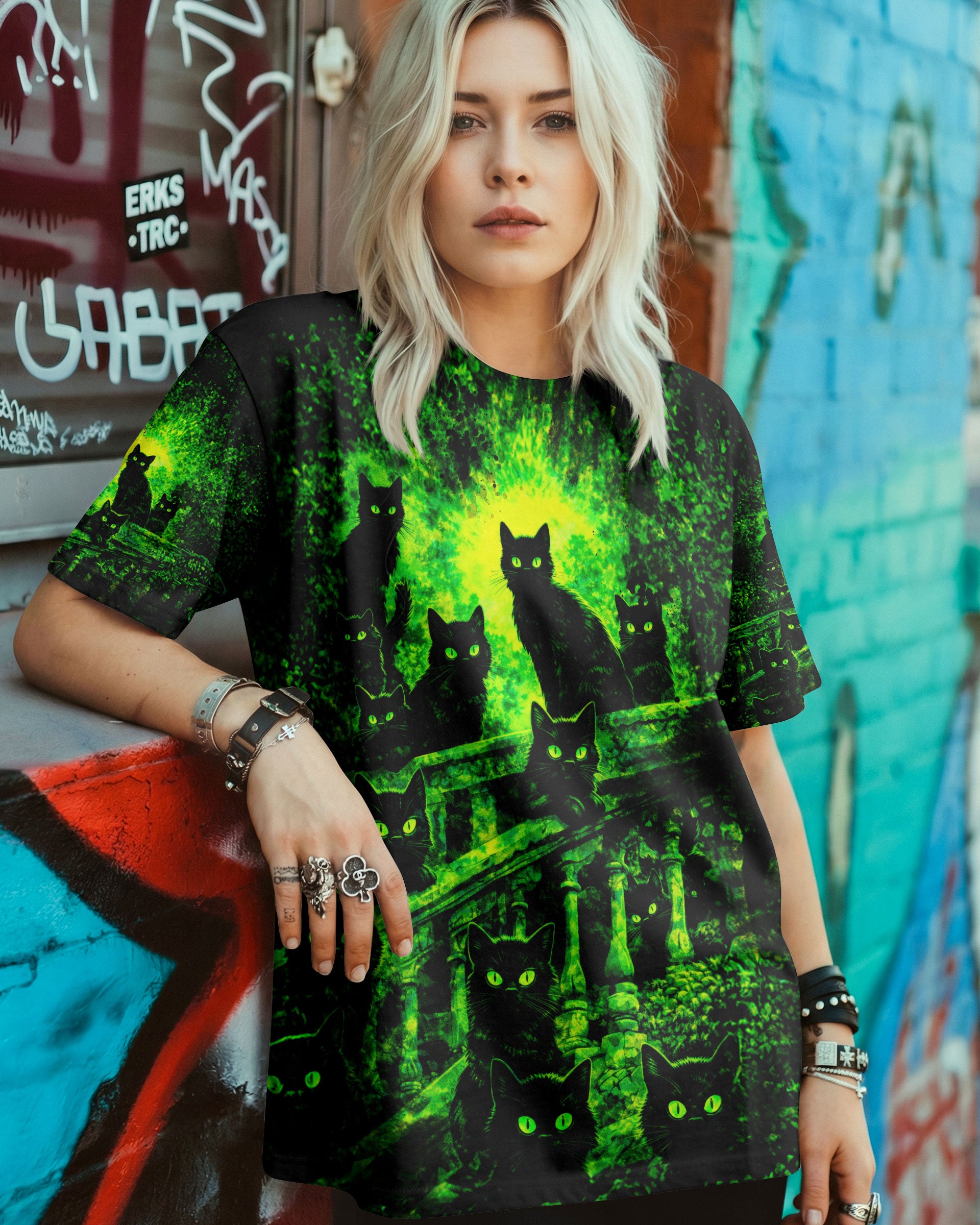 BLACK CATS IN THE MIDNIGHT SWIRL ALL OVER PRINT - TLTW2001263