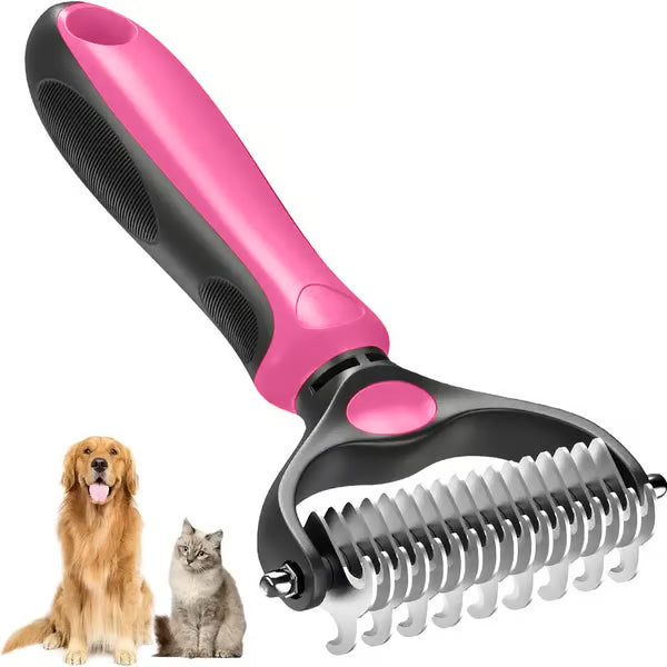 🔥Hot Sale 50% OFF!!🐾Professional Double-Sided Pet Grooming Rake ✨ Undercoat Deshedding Tool for Dogs & Cats 🐶🐱