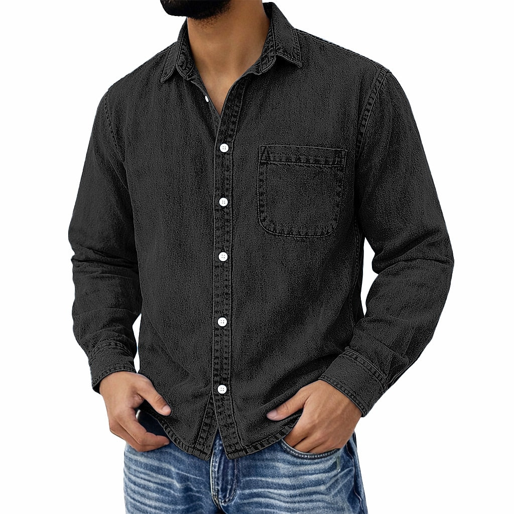 Men's 100% Cotton Acid Wash Shirt - Black XS