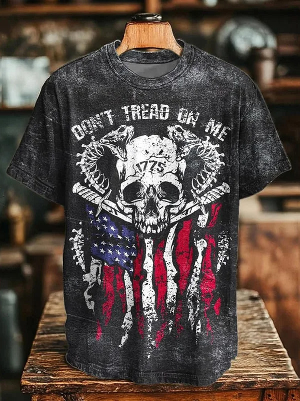Men's Vintage Washed Don't Tread On Me 1775 Skull Print T-Shirt