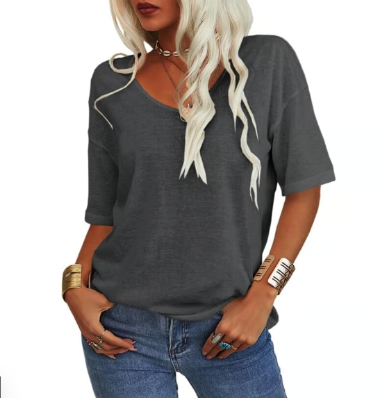 Women's Solid Color V-Neck T-shirt