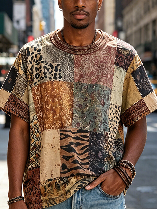 Men's Boho African Art Paisley Animals Pattern Print Casual T-Shirt