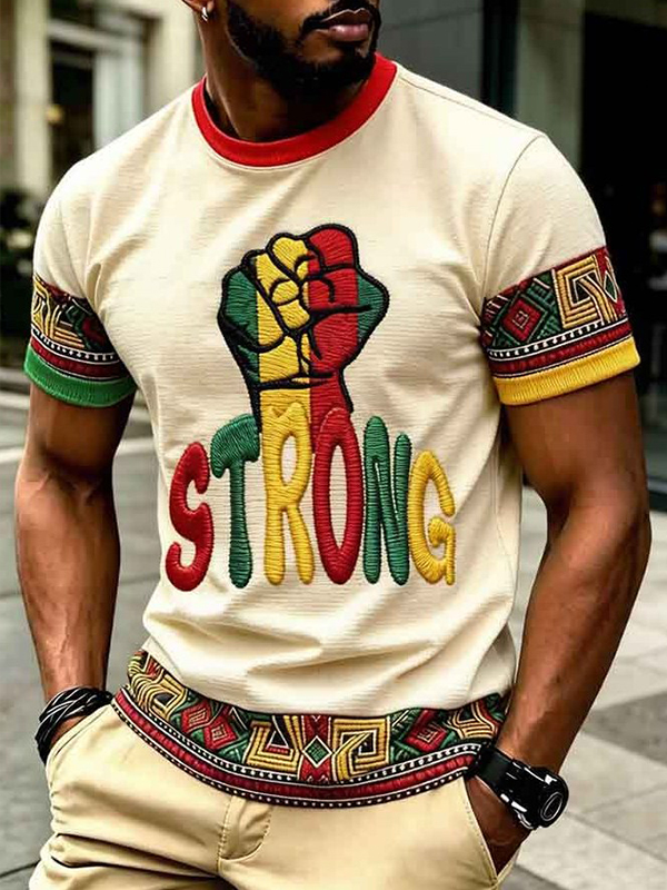 Men's African Strong Fist Print Casual T-Shirt