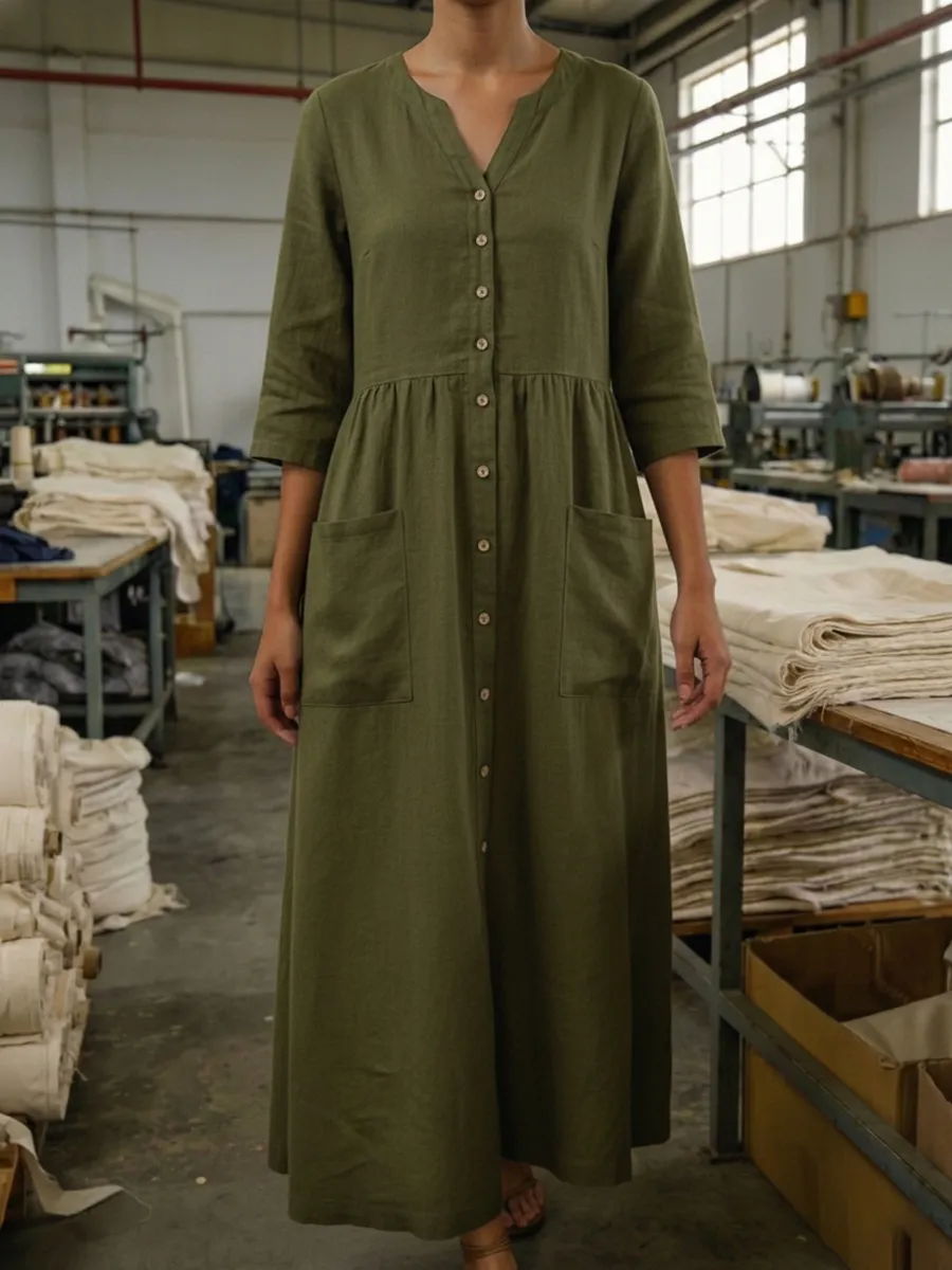 Women's Casual Solid Color Pocket Shirt Dress