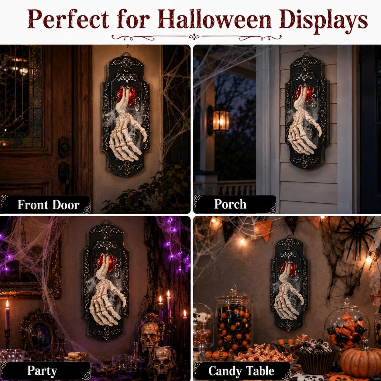 👻Halloween Skeleton Hand Spray Doorbell – The Ultimate Haunted Porch Decoration with Spooky Mist & Red Light Effects