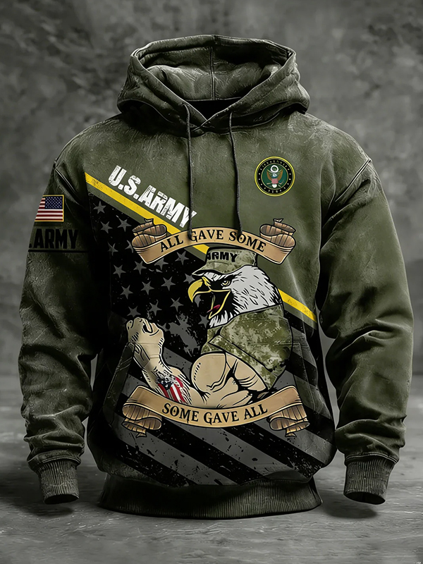 Men's Eagle U.S. Army All Gave Some Some Gave All Print Casual Hoodie