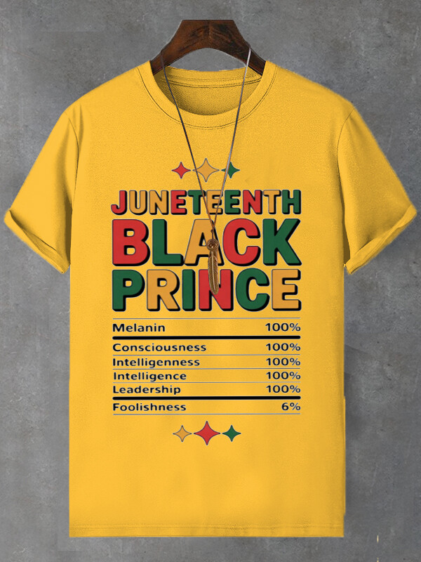 Men's Juneteenth Black Prince Print Cotton Casual T-Shirt