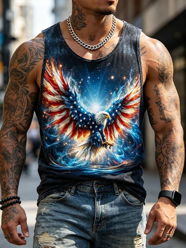 Men's American Flag Bald Eagle Art Print Tank Top