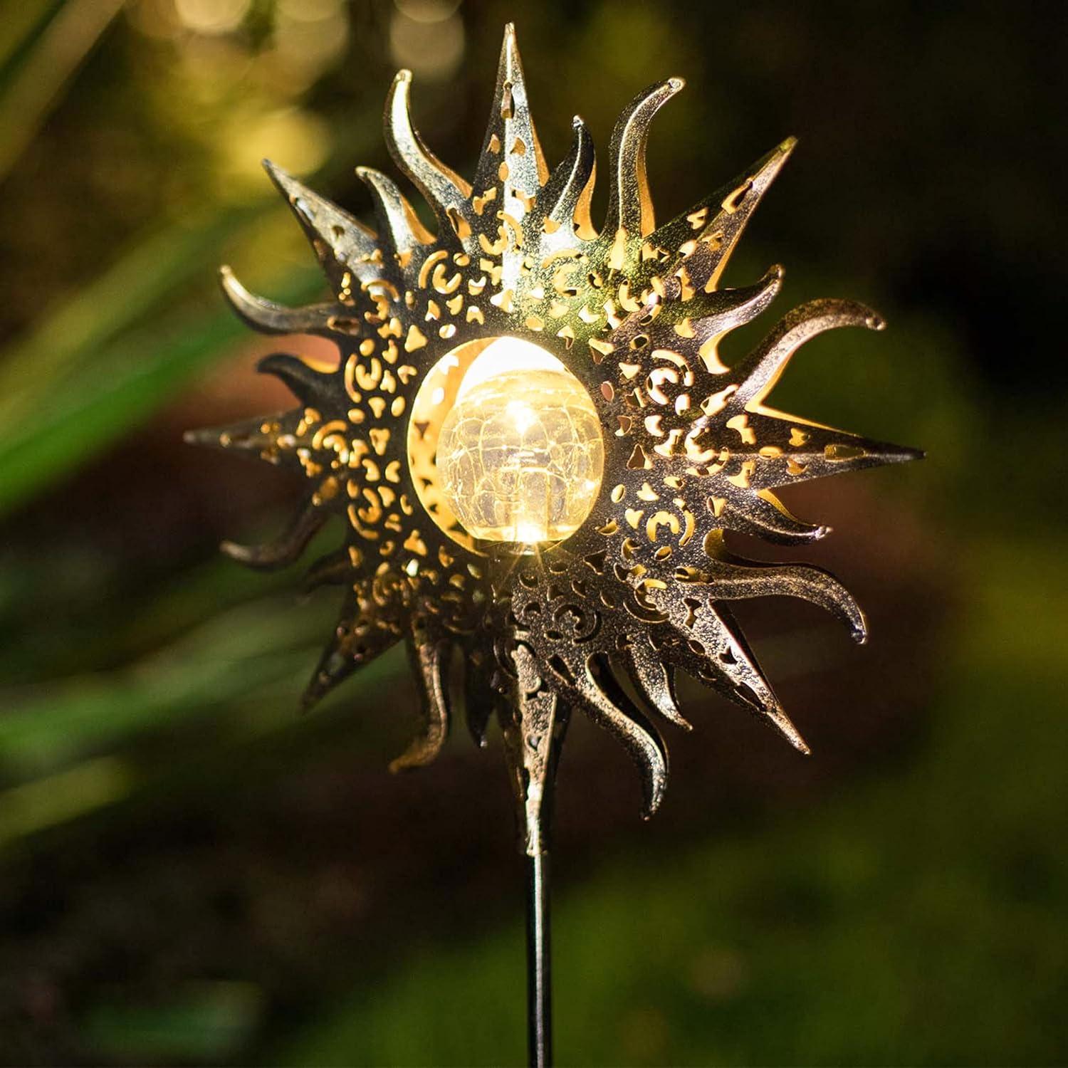 Sun Solar Lights Garden Outdoor Waterproof Metal Decorative Stakes for Patio Yard Walkway LawnPatio Mothers Day Gifts Mom Wife Grandma