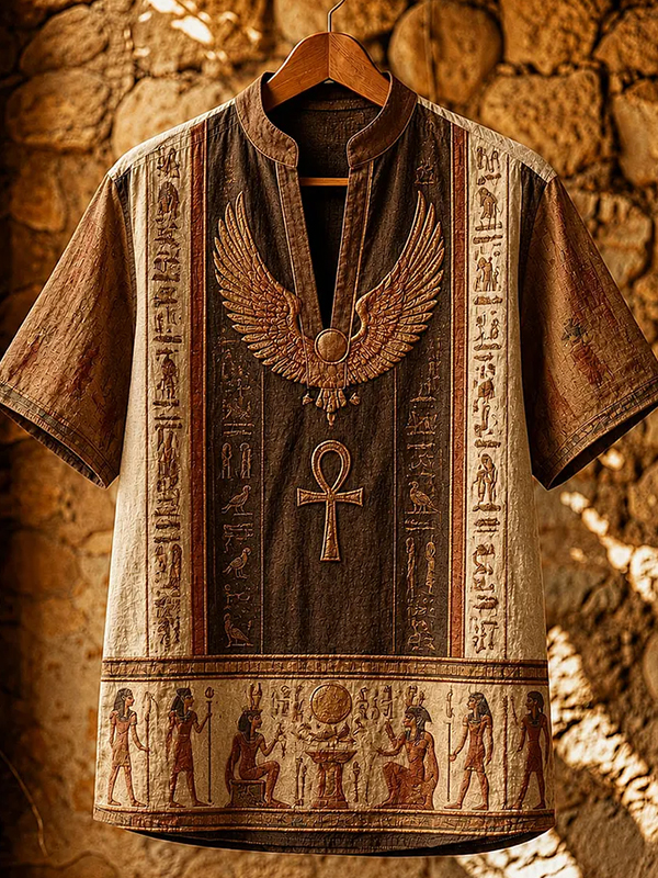 Men's Ankh Ancient Egyptian Symbolic Patterns Art Print V Neck T-Shirt