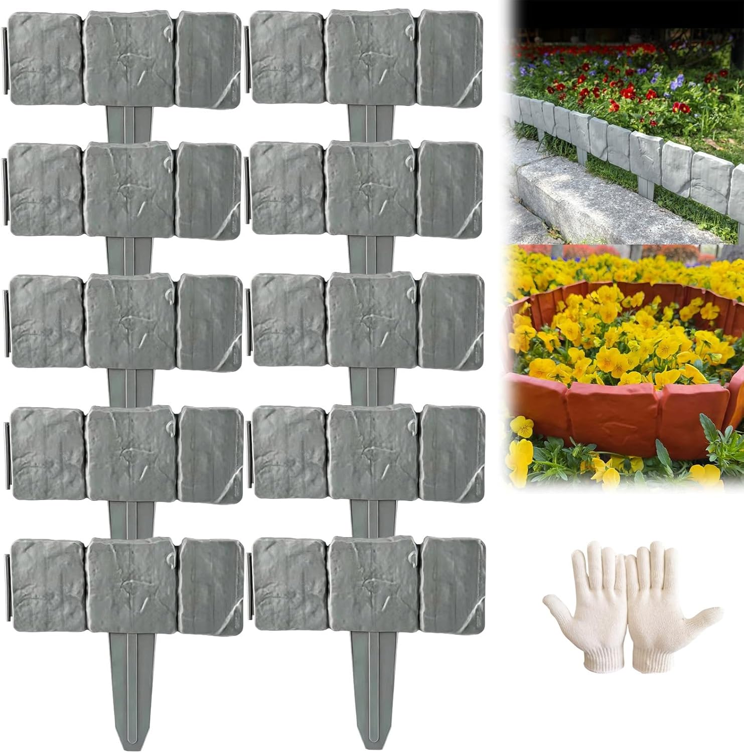 Stone-Look Garden Edging Border – 10-Piece DIY Lawn & Flower Bed Fence