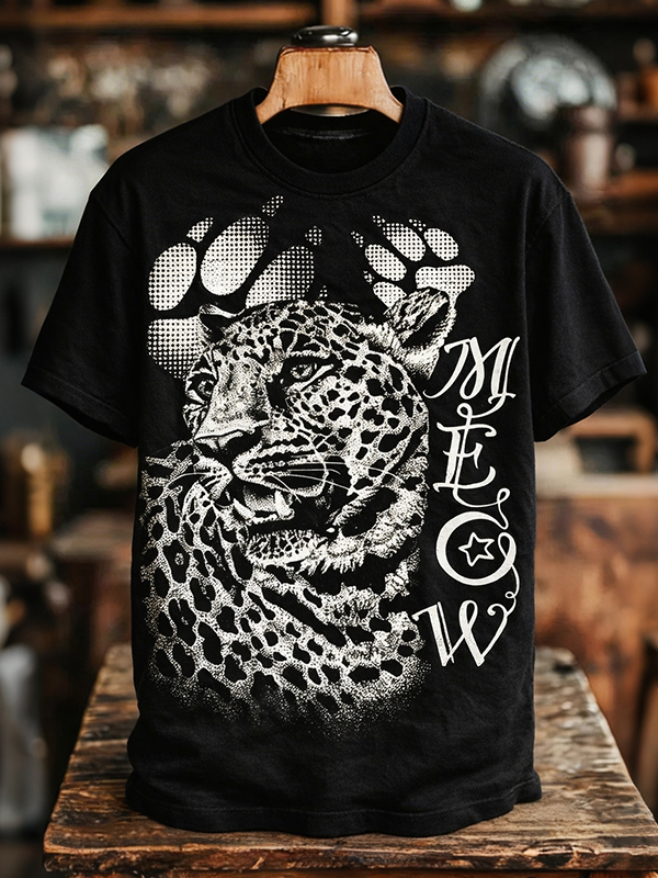 Men's Meow Fun Leopard Art Print T-Shirt