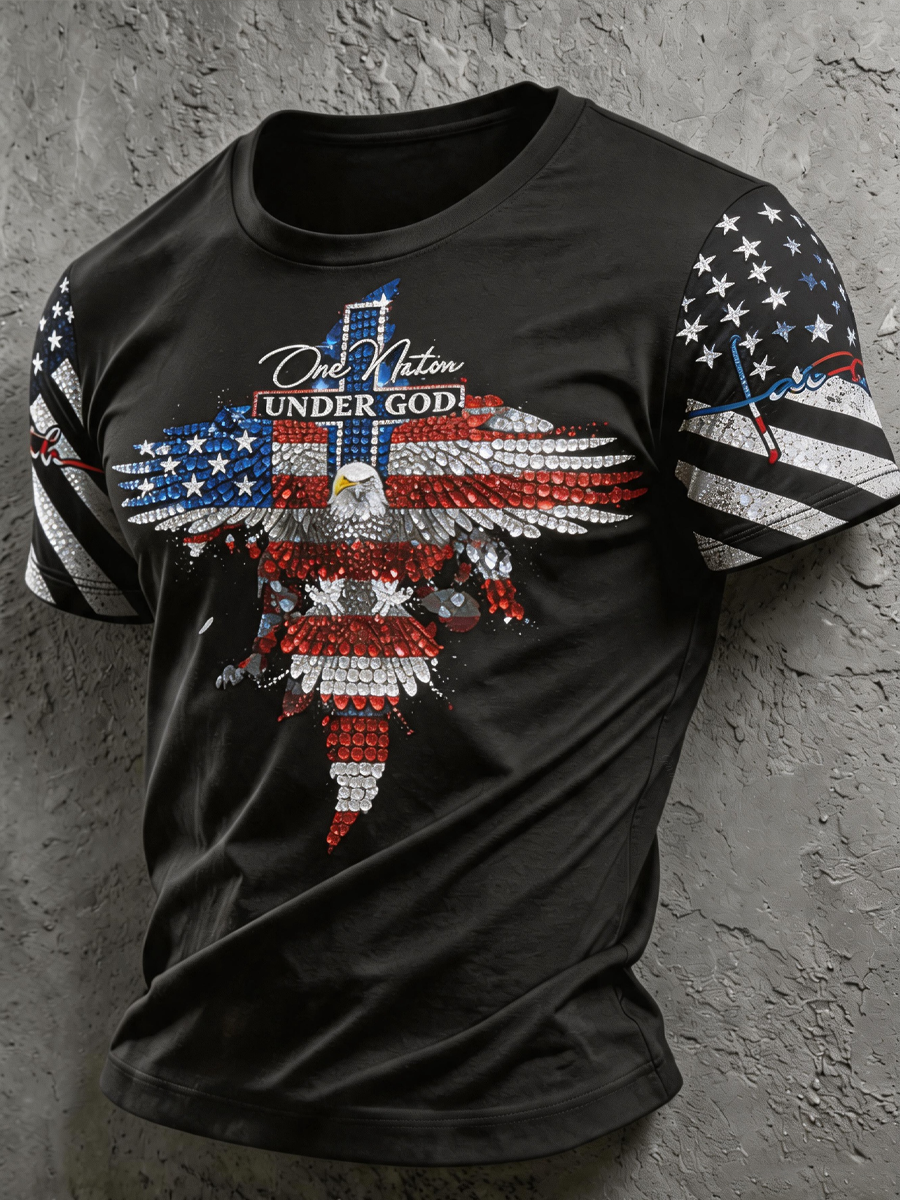 4th of July Eagle Cross Patriotic T-Shirt USA Style Short Sleeve