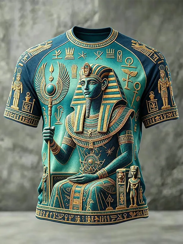 Men's Retro Ancient Egyptian Osiris And Hieroglyphic Art Print T-Shirt