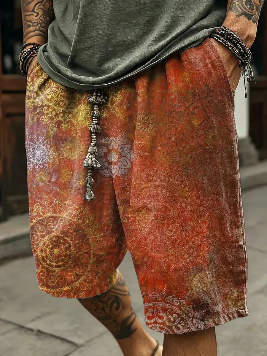 Men's Vintage Mandala Floral Art Print Casual Shorts