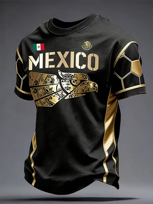 Men's Football Theme Black And Gold Eagle Graphic Print Casual T-Shirt