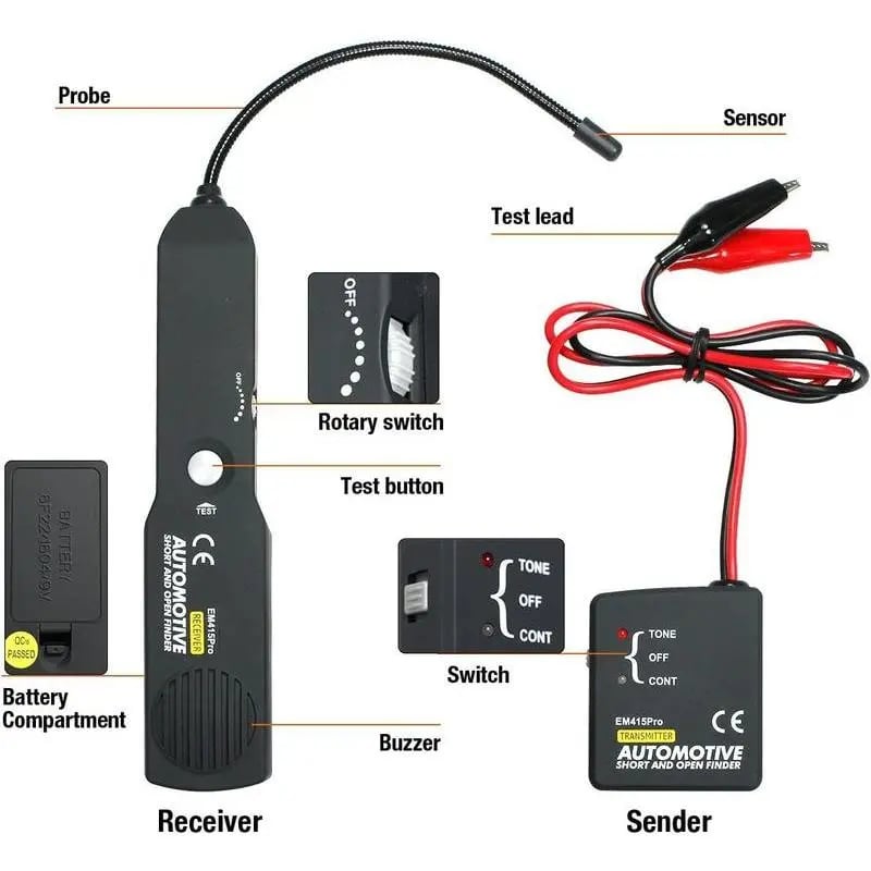 EM415Pro Automotive Electrical Open&Short Finder Circuit Tester,Tone Generator Cable Wire Breaker Fault Finder
