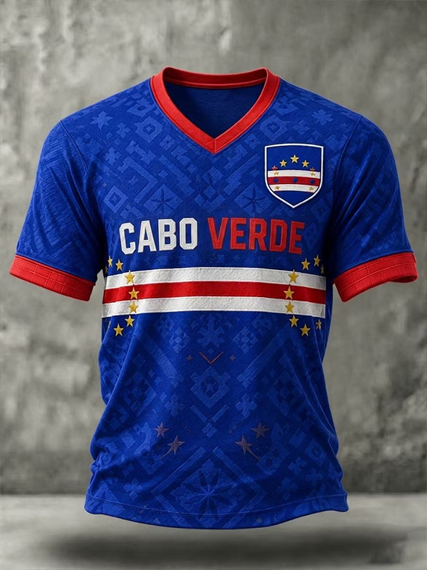 Men's Cabo Verde Star Tribal Jacquard Art Print V Neck T-Shirt