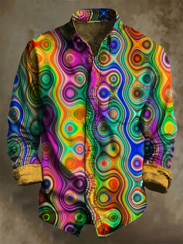 Men's Multicolor Abstract Pattern All Over Print Long Sleeve Shirt