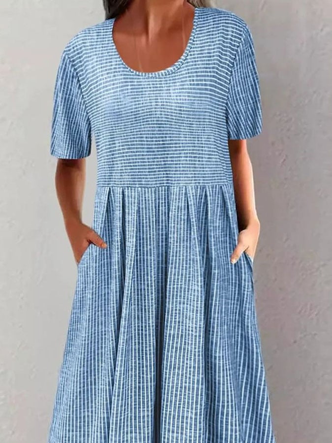 Women's Casual Round Neck Short Sleeve Striped Print Dress