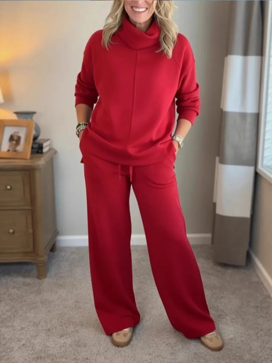 Women's Casual Turtleneck Sweatshirt And Pants Two-piece Set