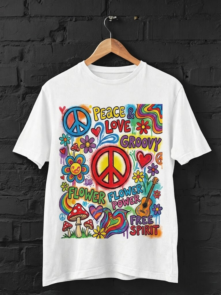 Men's Hippie Peace Graffiti Art Print T-Shirt