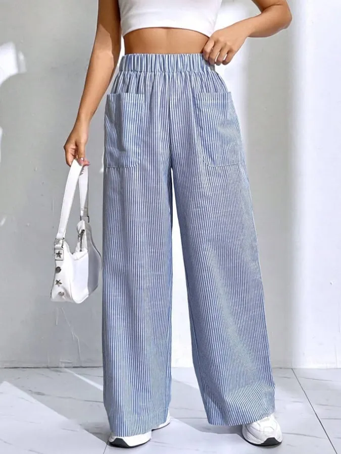 Women's Striped Fabric Casual Pants