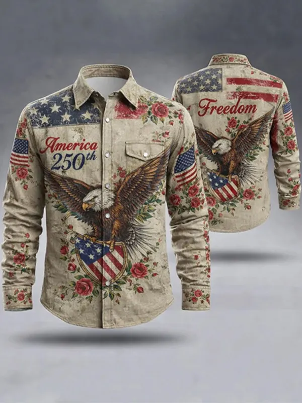 Men's America - Anniversary Eagle Rose Print Long Sleeve Shirt