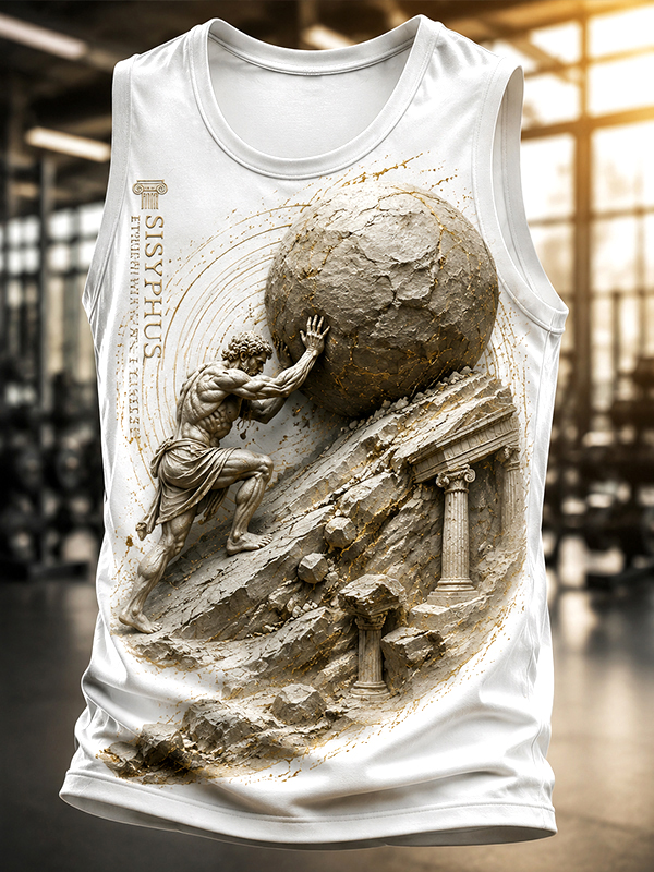 Men's Sisyphus Pushing Stone Greek Mythological Art Print Tank Top