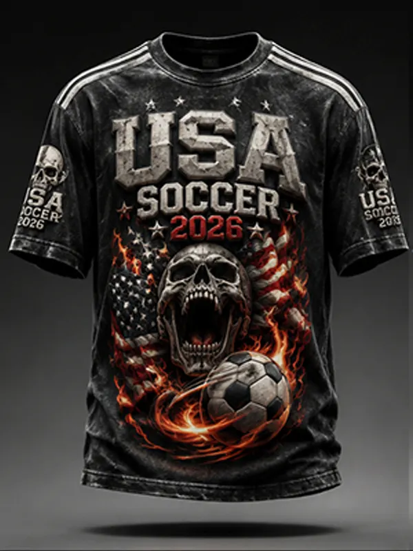 Men's USA Soccer 2026 Skull Print Casual T-Shirt
