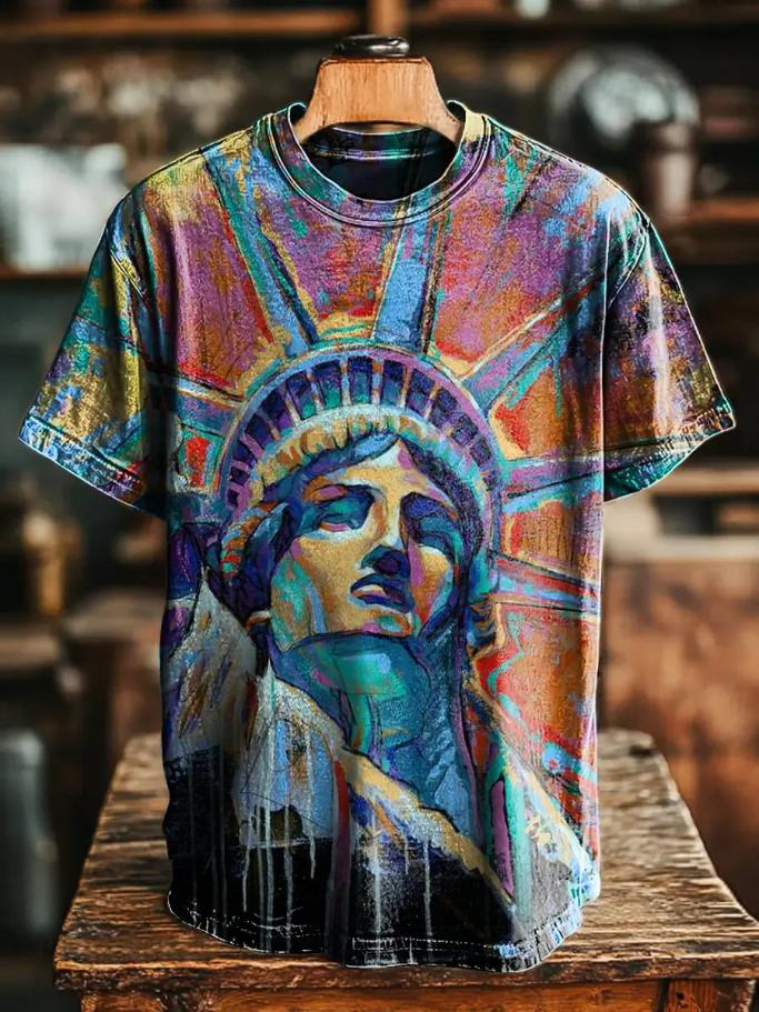 Men's Independence Day Graffiti Statue Of Liberty Print T-Shirt