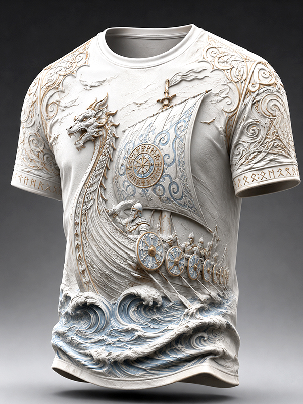 Men's Viking Dragon Boat Art Print T-Shirt