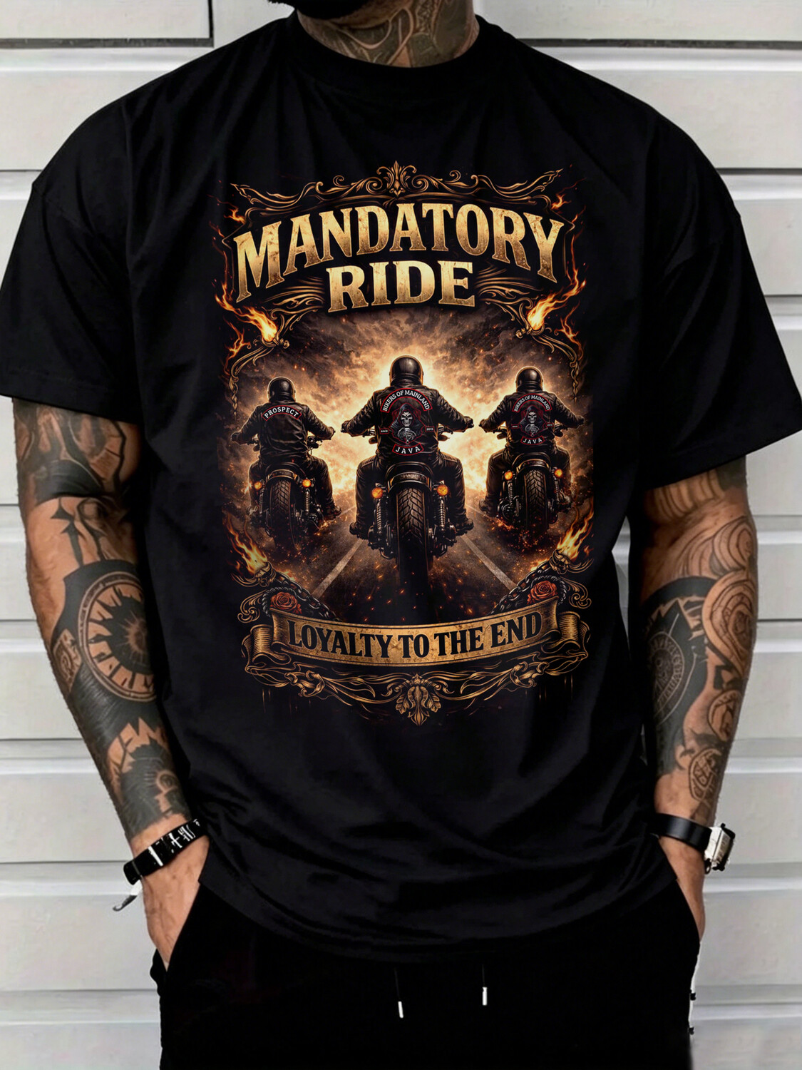 Men's Mandatory Ride Motorcycle Rider Print Cotton Casual T-Shirt