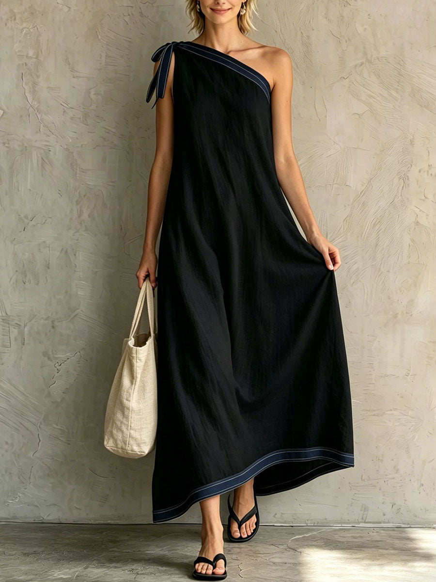 Women's Solid-color Sleeveless Color-block Elegant Dress