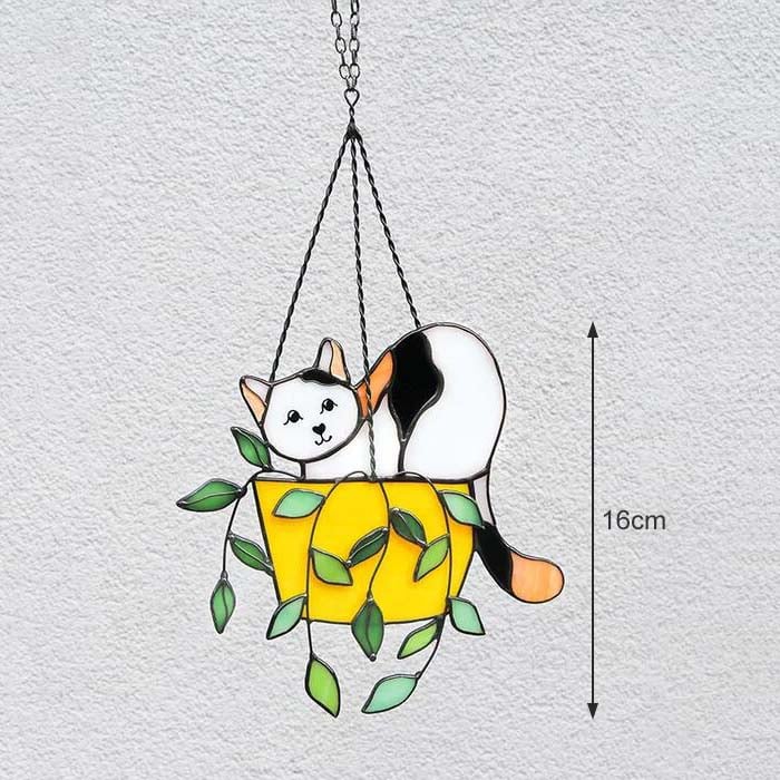 🔥LAST DAY 49% OFF-Cat in a flowerpot Suncatcher Stained Glass Window Hangins😽