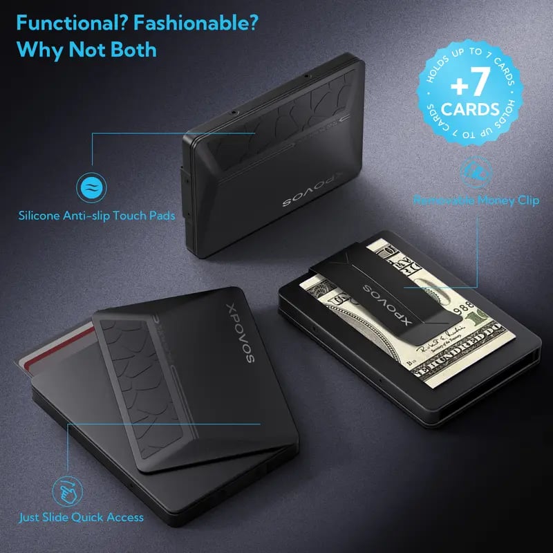 💳 XPOVOS Slim Metal Wallet – Pop-up Card Holder with Money Clip – RFID Blocking Minimalist Wallet 🚀