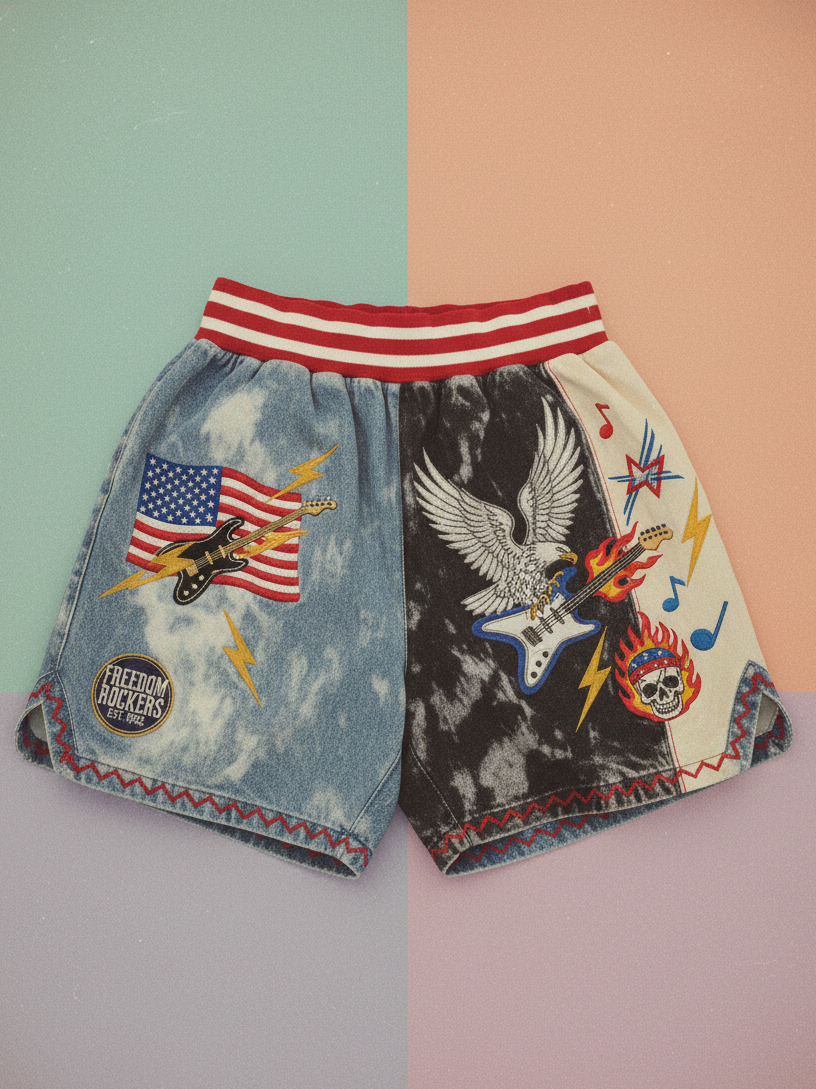 Men's Rock Style Eagle Guitar USA Flag Print Casual Shorts