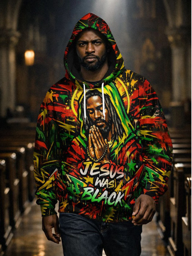 Men's Jesus Was Black Rasta Colorfuls Art Print Hoodie