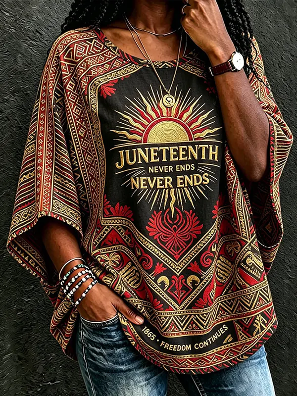 Women's Juneteenth Never Ends Retro African Patterns Long Sleeve T-Shirt
