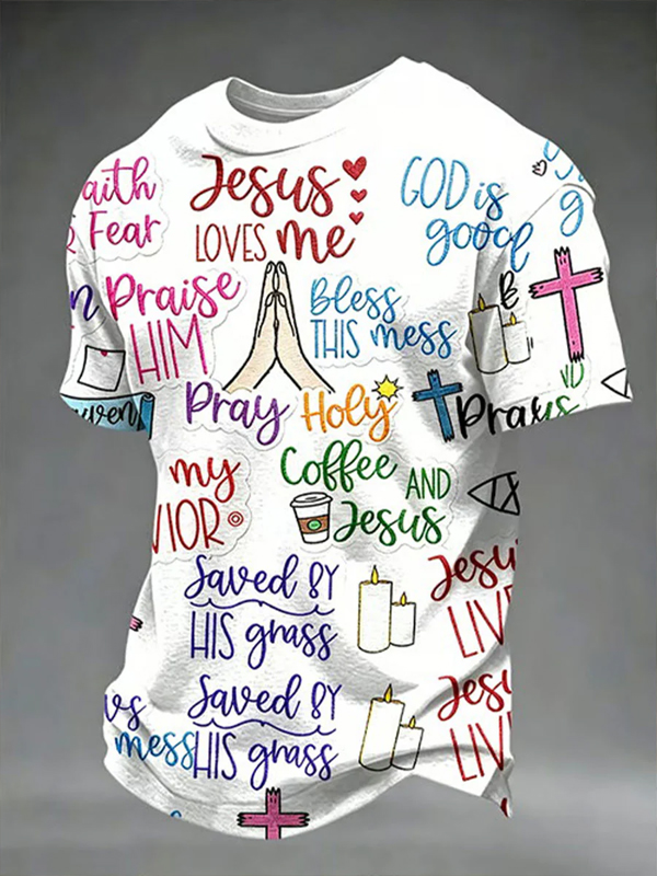 Men's Religion Cross Jesus Print Casual T-Shirt