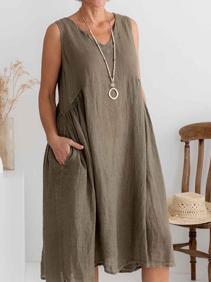 Women's cotton and linen casual loose dress
