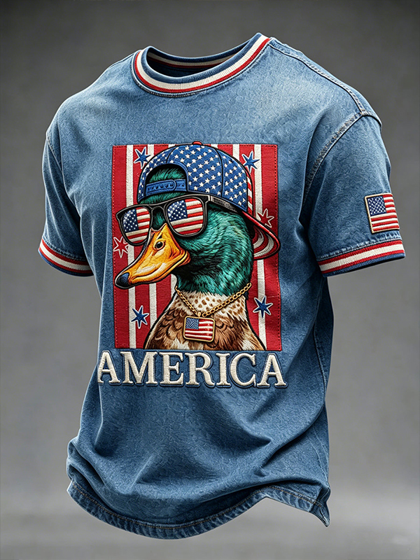 Men's America Fun And Trendy Ducks Art Print T-Shirt