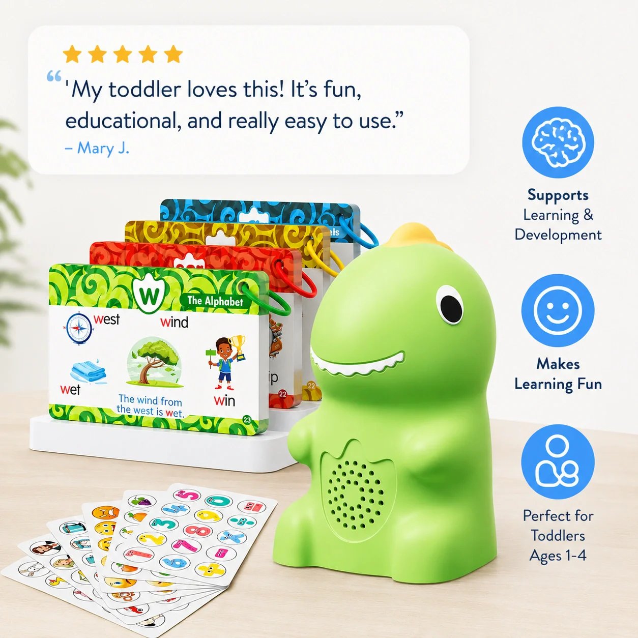🦖 Dinosaur Talking Flash Cards – Montessori Phonics & Sight Words Educational Learning Set (148 Cards, 5 Categories)